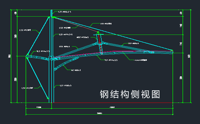 膜結(jié)構(gòu)車棚之鋼結(jié)構(gòu)側(cè)視圖