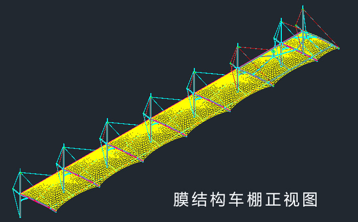 膜結(jié)構(gòu)車棚之膜結(jié)構(gòu)正視圖